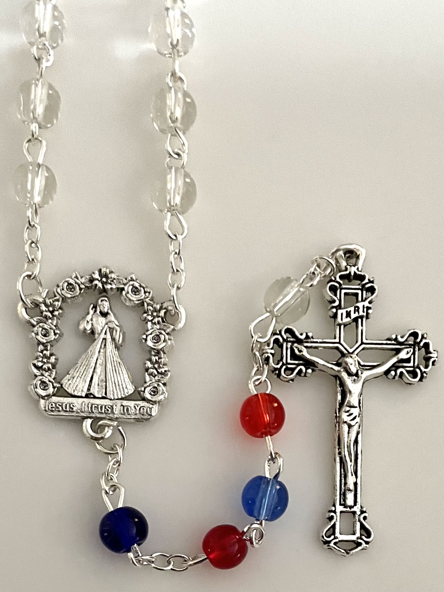 6mm DIVINE MERCY MULTICOLOR GLASS ROSARY