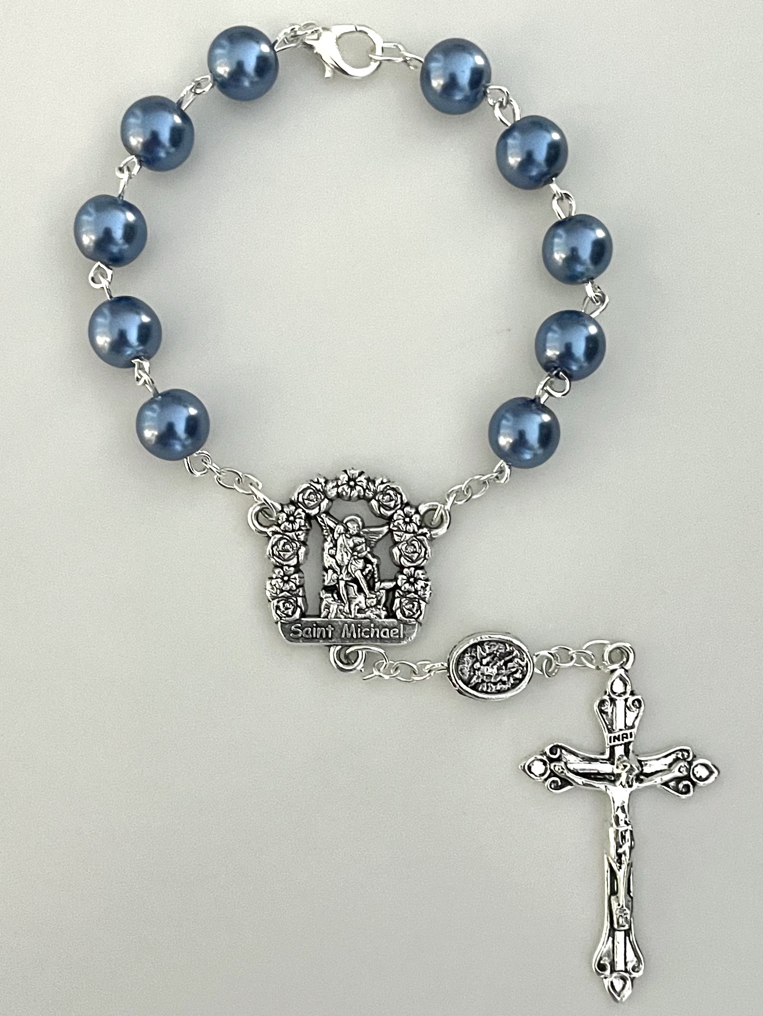 8mm BLUE PEARL AUTO ROSARY