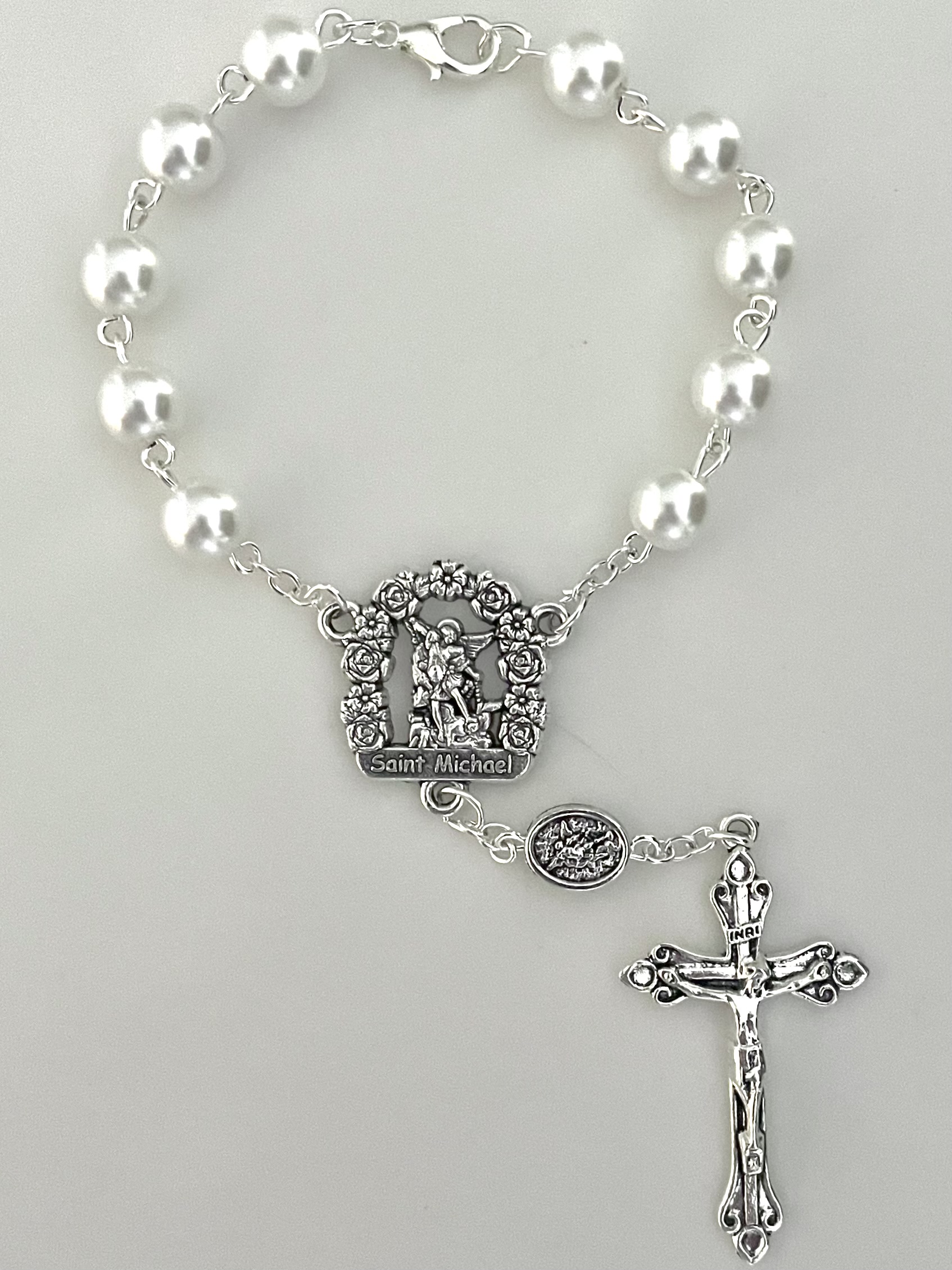 8mm WHITE PEARL AUTO ROSARY