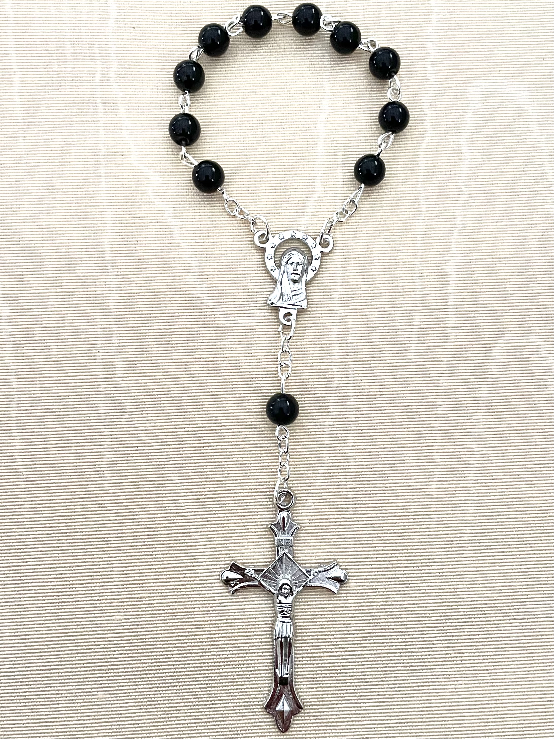 6mm Black Glass One Decade Rosary