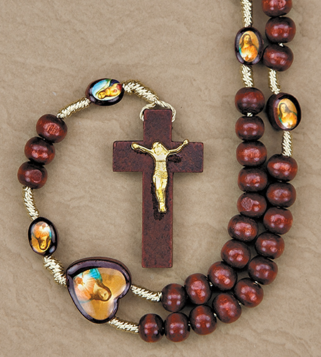 Round Wood Beads with Our Father Saint Beads