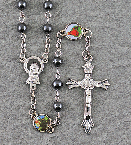 6 mm Hematite Rosry with Saints Medals & Our Father Beads