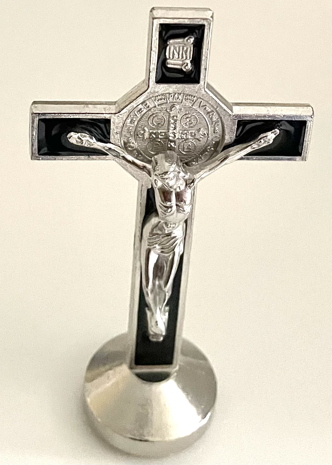3 in Black Enameled Saint Benedict Standing Cross 