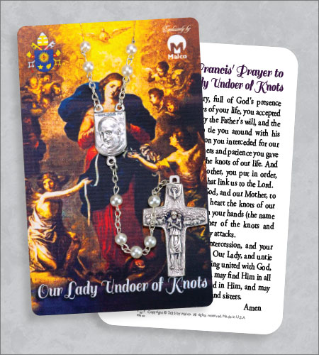 Our Lady of Undoer Of Knots Rosary With Prayer Card