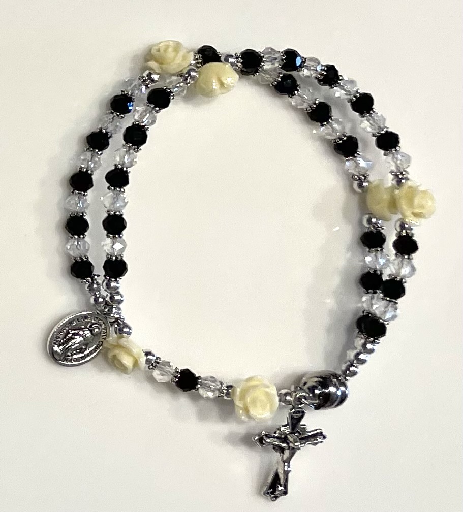 59 BEAD CRYSTAL/JET ROSARY BRACELET
