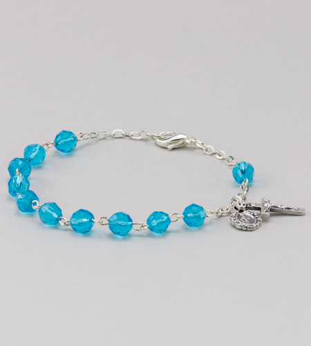 6 mm March Diamond Cut Birthstone Rosary Bracelet