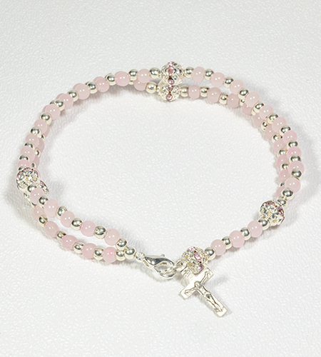 59 BEAD PINK RONDELL ROSARY BRACELET