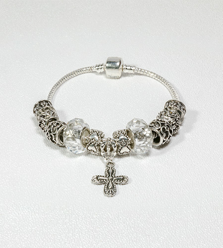 SILVER BEADS WITH CRYSTAL ROSARY BRACELET
