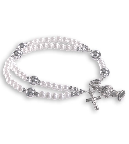 59 BEAD PEARL COMMUNION ROSARY BRACELET