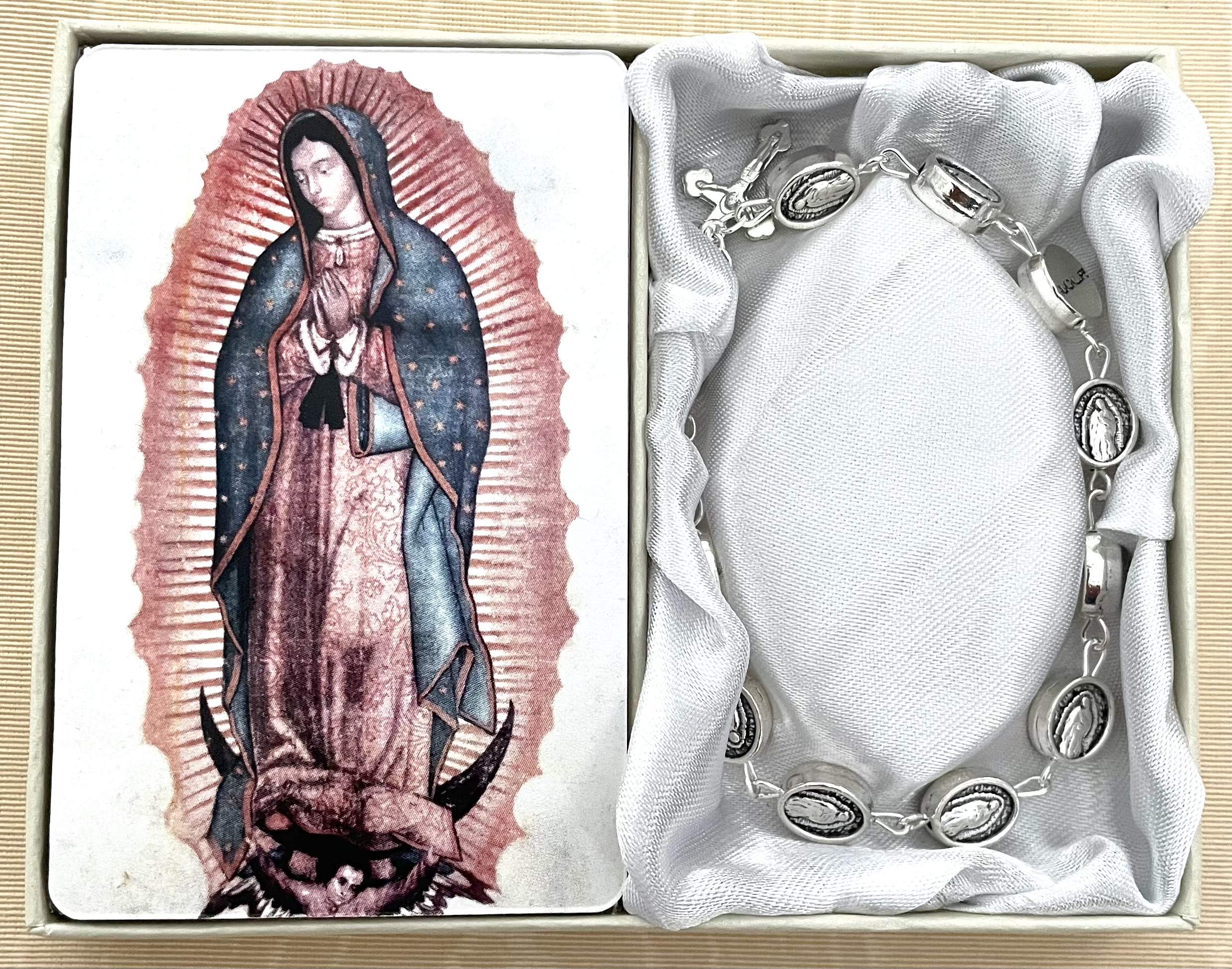 Our Lady of Guadalupe  Medal Rosary Bracelet. Gift Boxed
