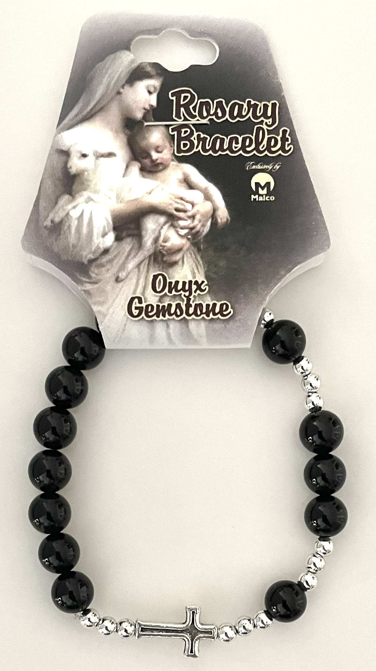 8mm ONYX GEMSTONE STRETCH ROSARY BRACELET