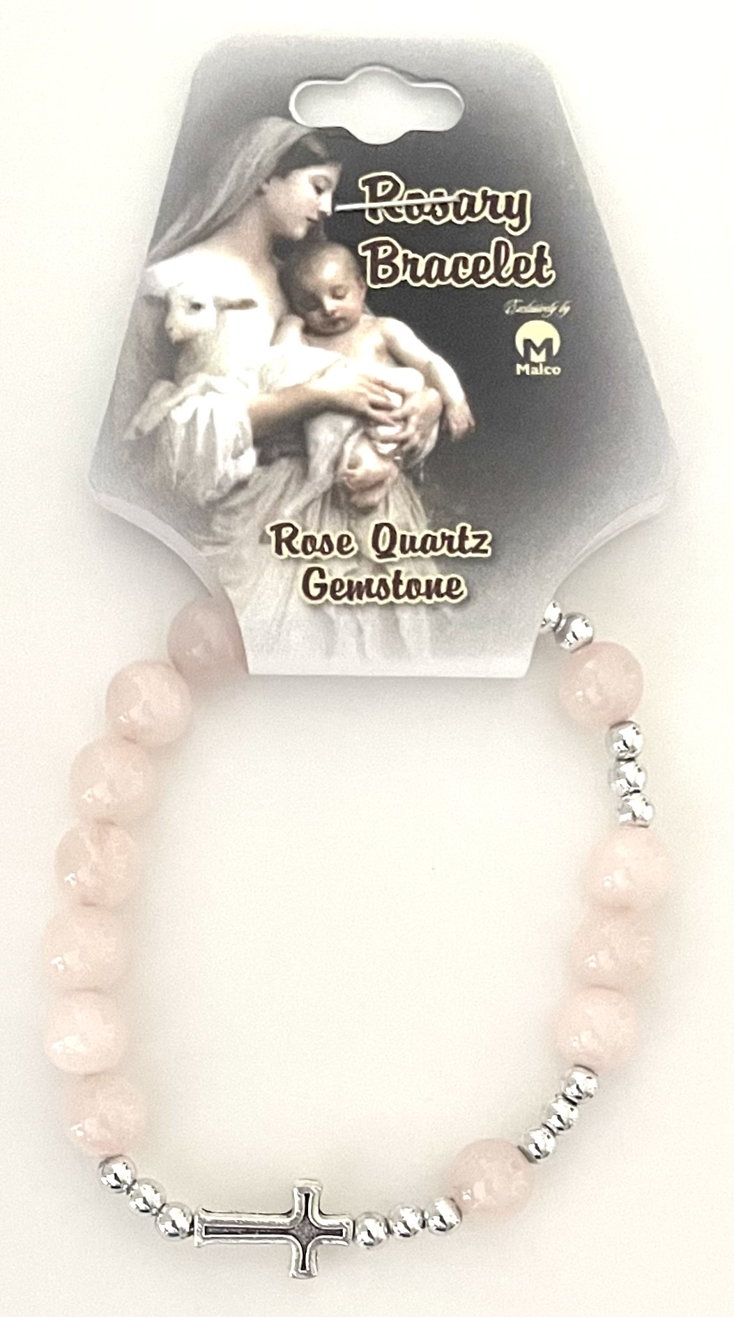 8mm ROSE QUARTZ GEMSTONE STRETCH ROSARY BRACELET