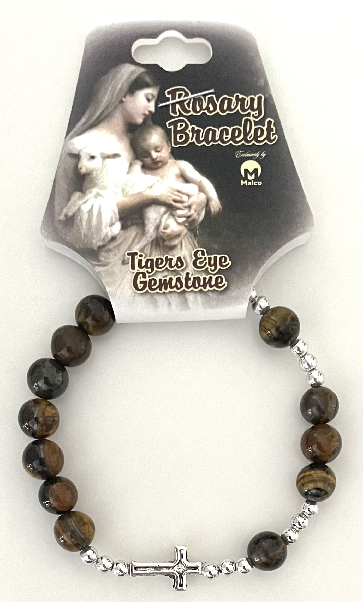 8mm TIGERS EYE GEMSTONE STRETCH ROSARY BRACELET