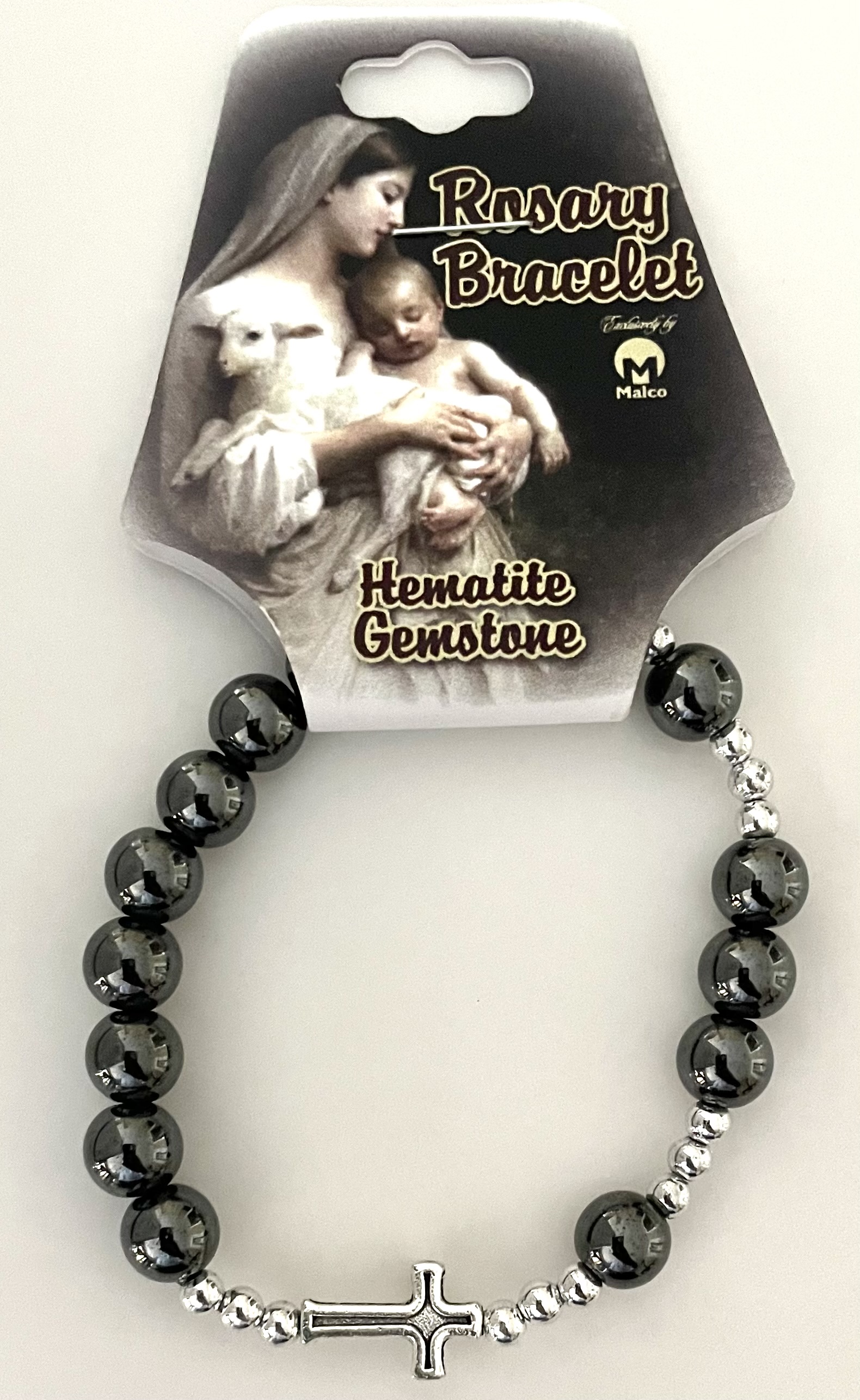 8mm HEMATITE GEMSTONE STRETCH ROSARY BRACELET