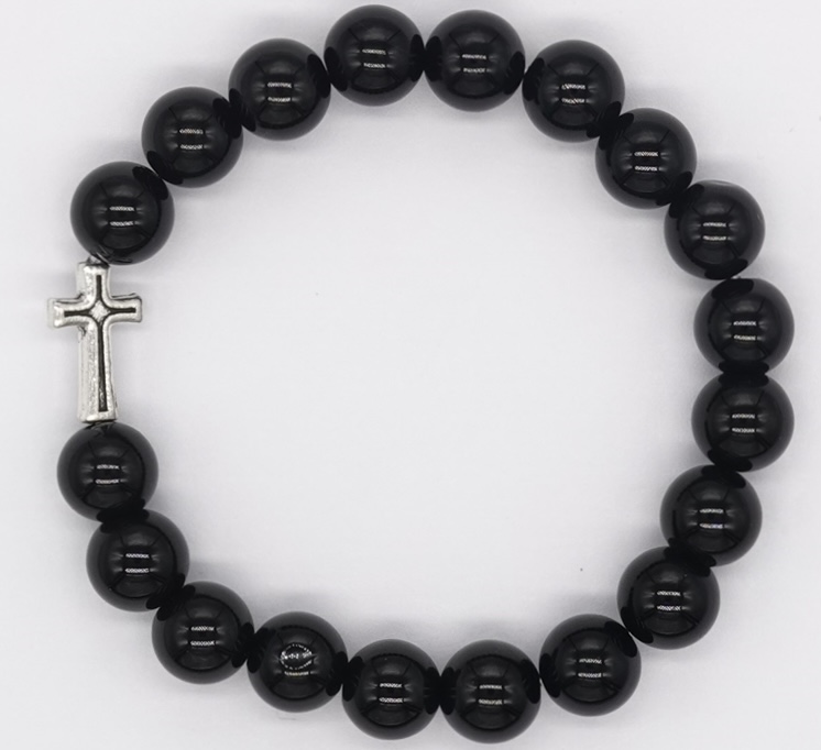 10mm MEN'S ONYX GEMSTONE STRETCH BRACELET ON HANGTAG