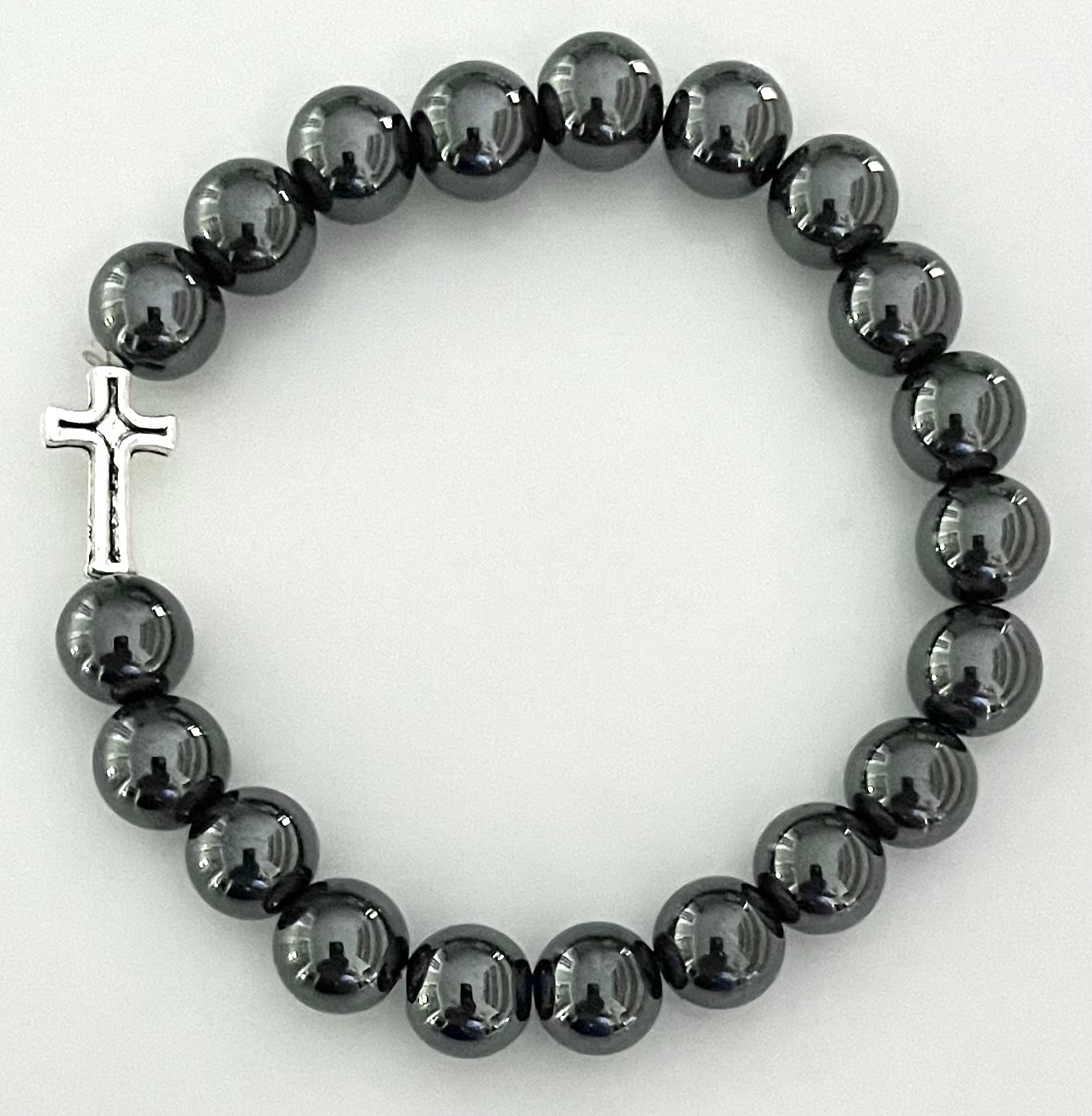 10mm MEN'S HEMATITE GEMSTONE STRETCH BRACELET ON HANGTAG