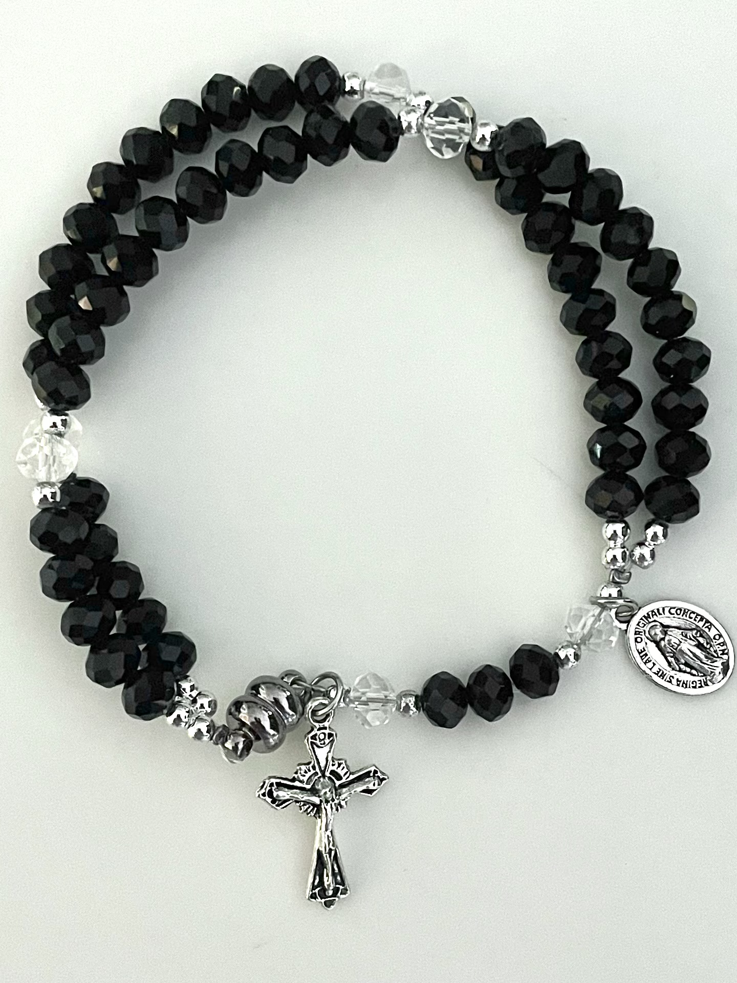 59 BEAD 6X4mm JET TIN CUT ROSARY BRACELET