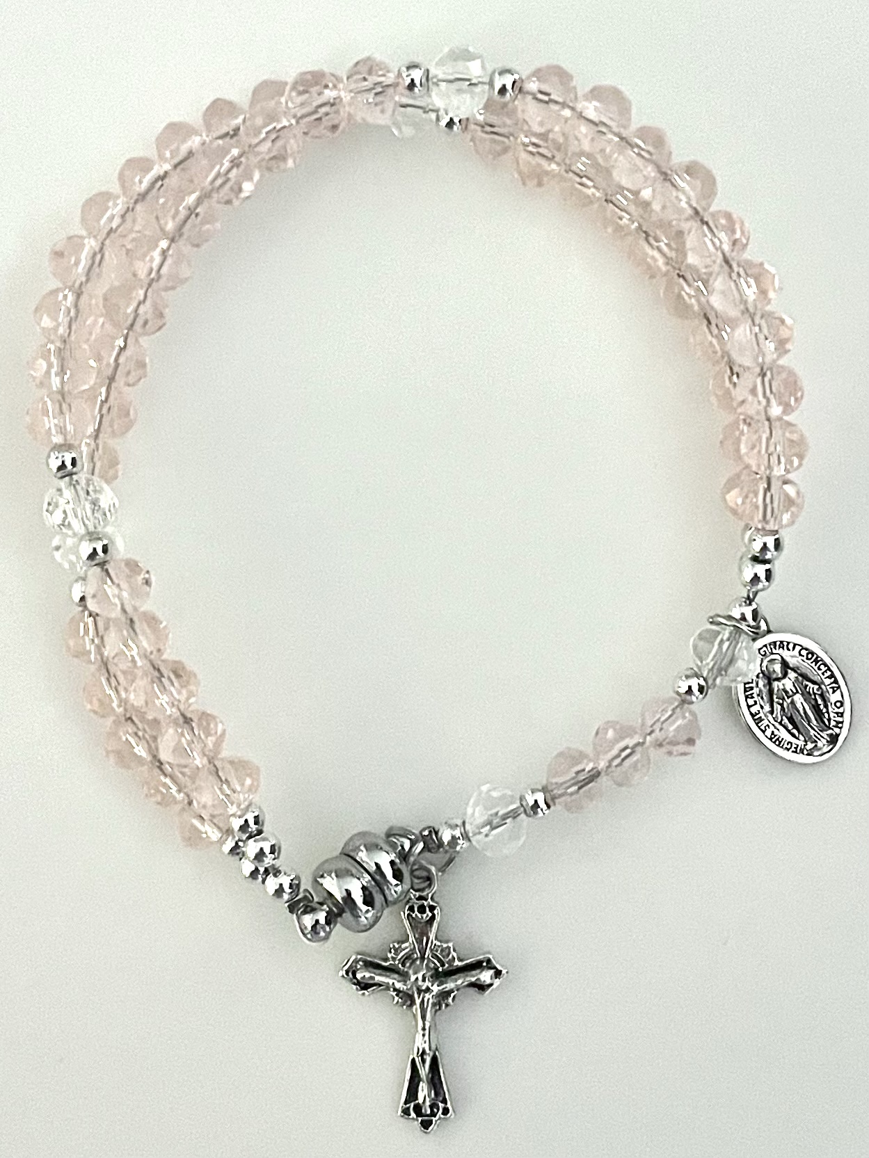 59 BEAD 6X4mm PINK TIN CUT ROSARY BRACELET