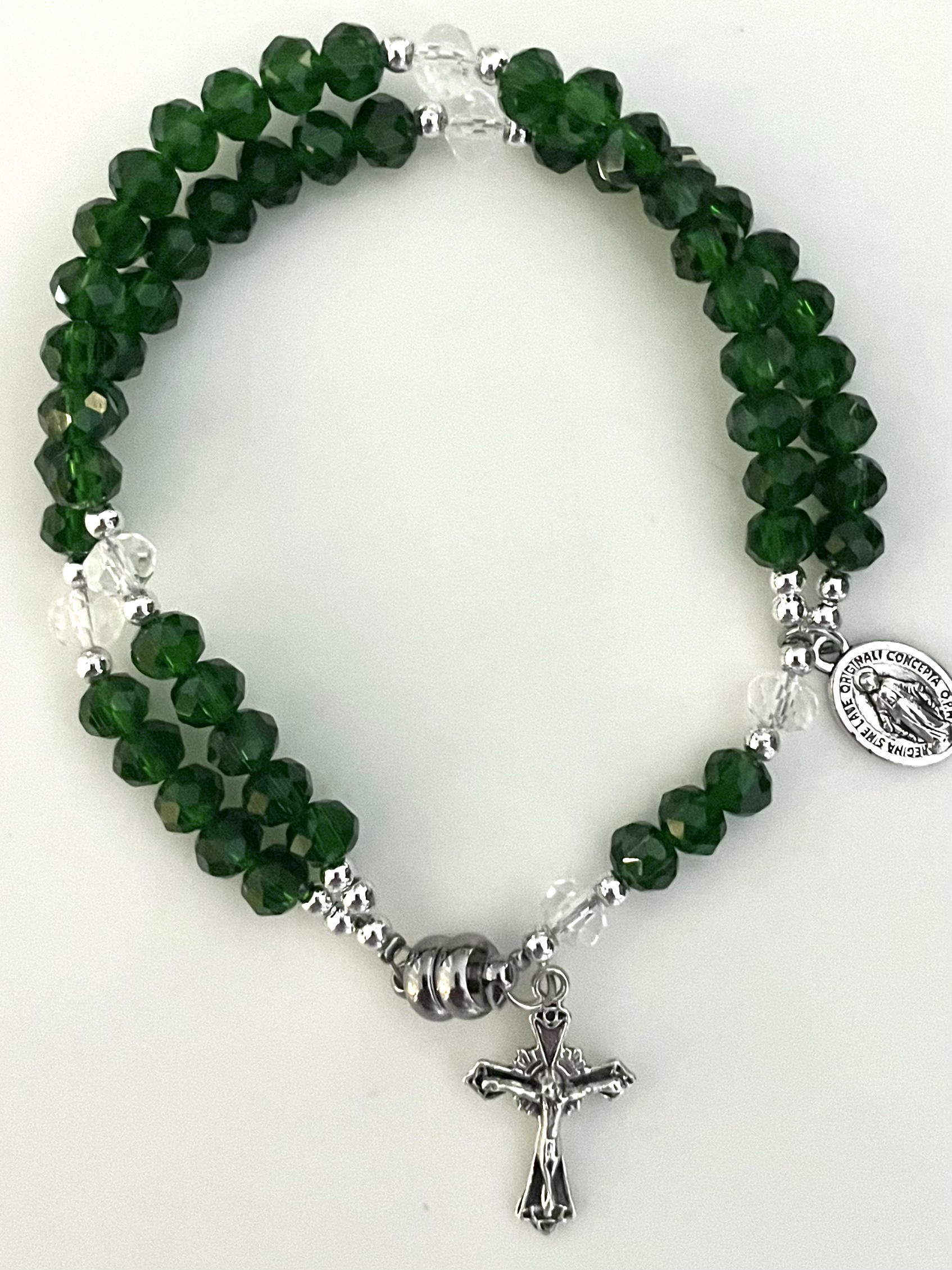59 BEAD 6X4mm EMERALD TIN CUT ROSARY BRACELET