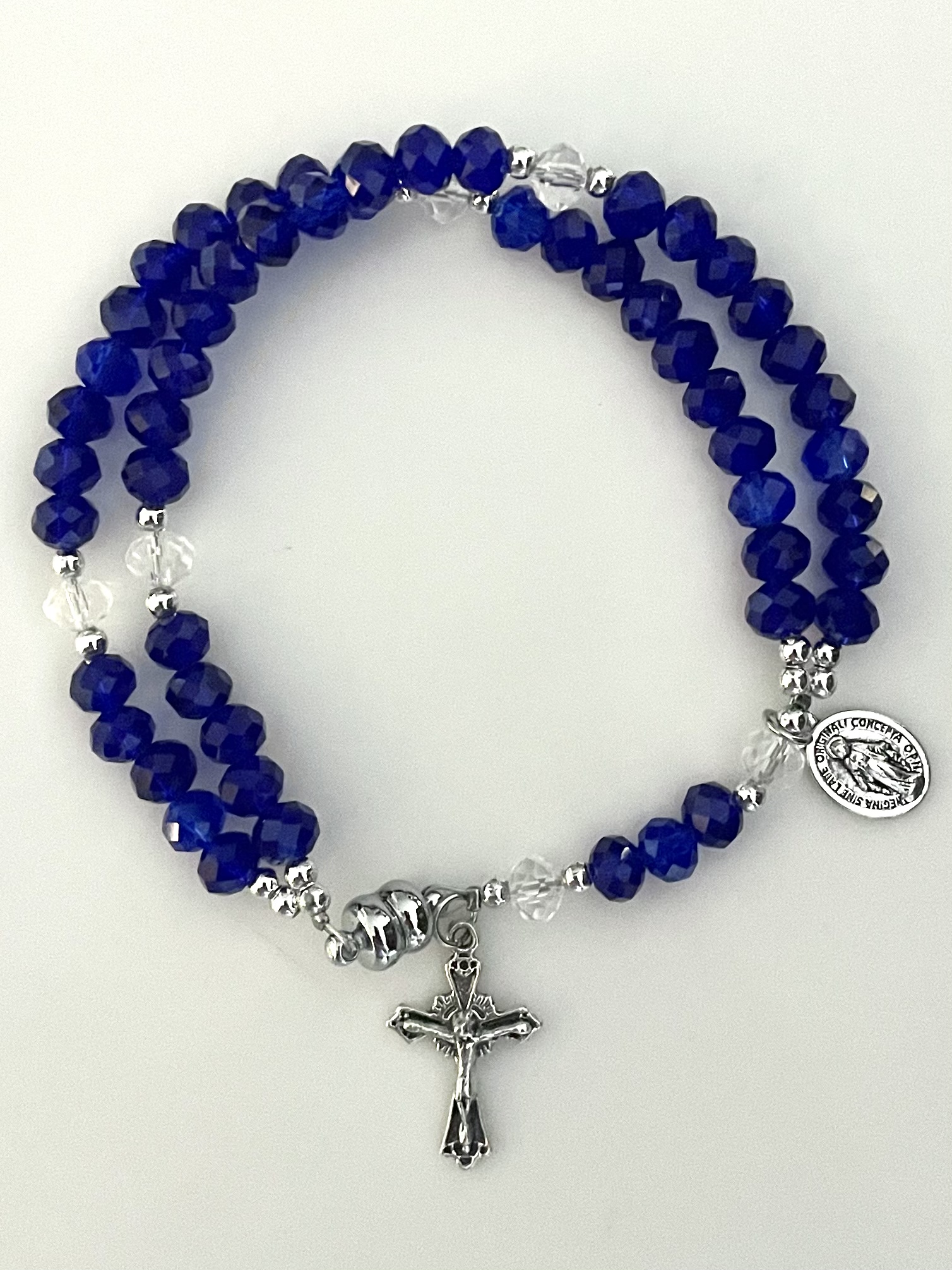 59 BEAD 6X4mm DARK SAPPHIRE TIN CUT ROSARY BRACELET