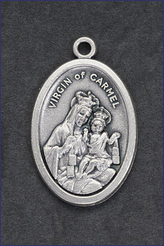 OVAL SILVER OXIDIZED MEDAL OUR LADY OF MT CARMEL