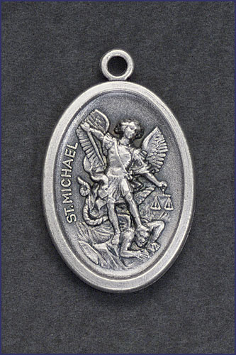 OVAL SILVER OXIDIZED MEDAL ST MICHAEL