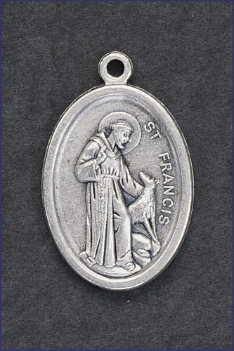 OVAL SILVER OXIDIZED MEDAL ST FRANCIS