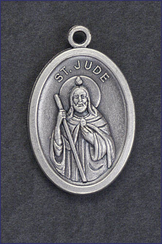 OVAL SILVER OXIDIZED MEDAL ST JUDE
