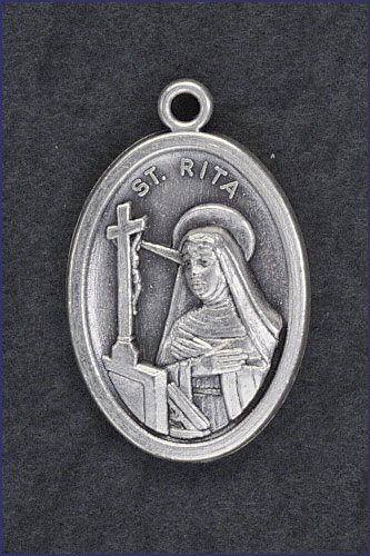 OVAL SILVER OXIDIZED MEDAL ST RITA