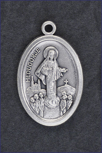 OVAL OXIDIZED MEDAL OUR LADY OF MEDUGORJE