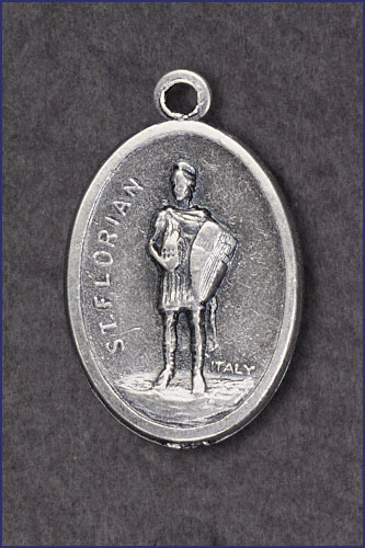 OVAL OXIDIZED ST. FLORIAN MEDAL ON 24in CHAIN