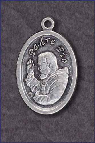 OVAL OXIDIZED ST. PIO MEDAL ON 24in CHAIN