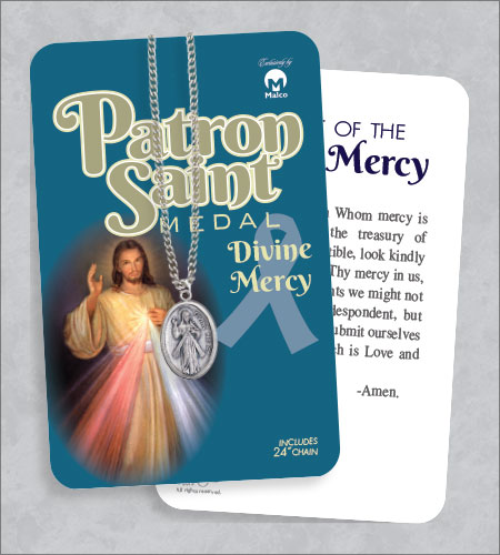 Divine Mercy Medal & 24in Chain With Prayer Card