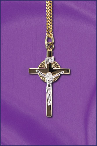 STERLING SILVER TWO TONE CRUCIFIX ON 18in CHAIN