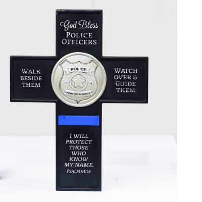 6 X 8in God Bless Police Officrs Cross with Easel & Hanger Boxed