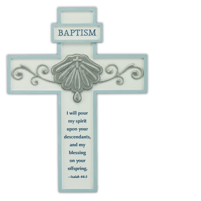 8in Blue Baptism Cross with Easel Back Boxed