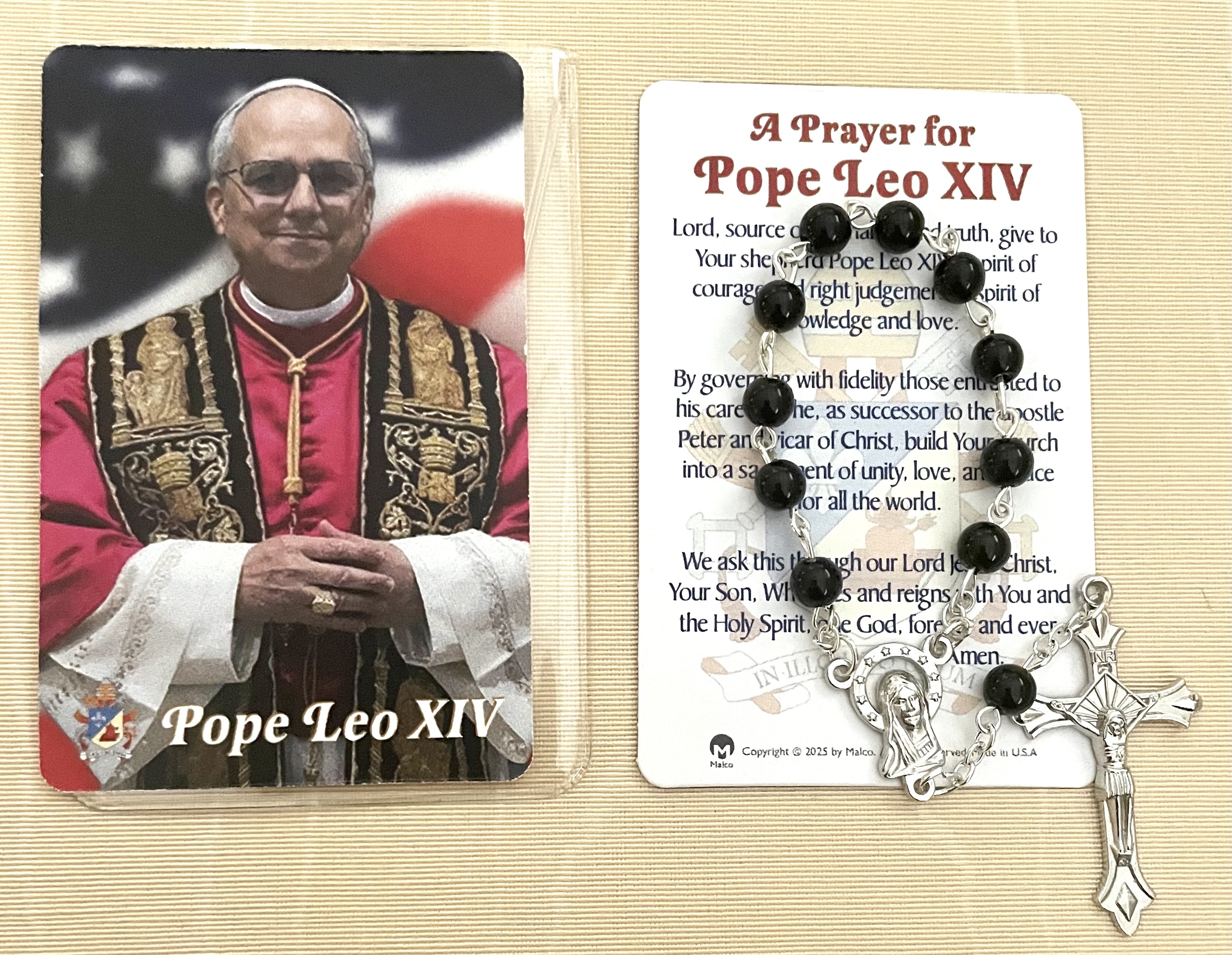 Leo XIV Men's One Decade Rosary with Prayer Card in Vinyl Pouch.
