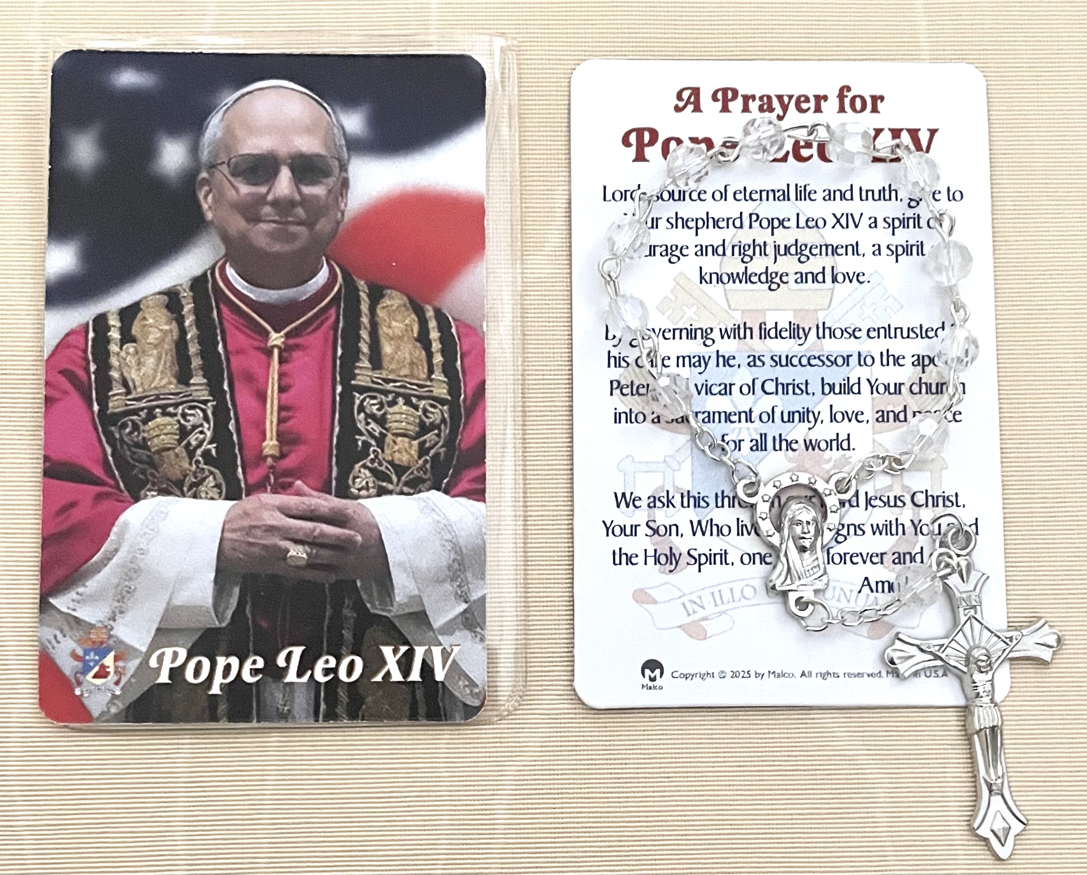 Leo XIV Women's One Decade Rosary with Prayer Card in Vinyl Pouch.