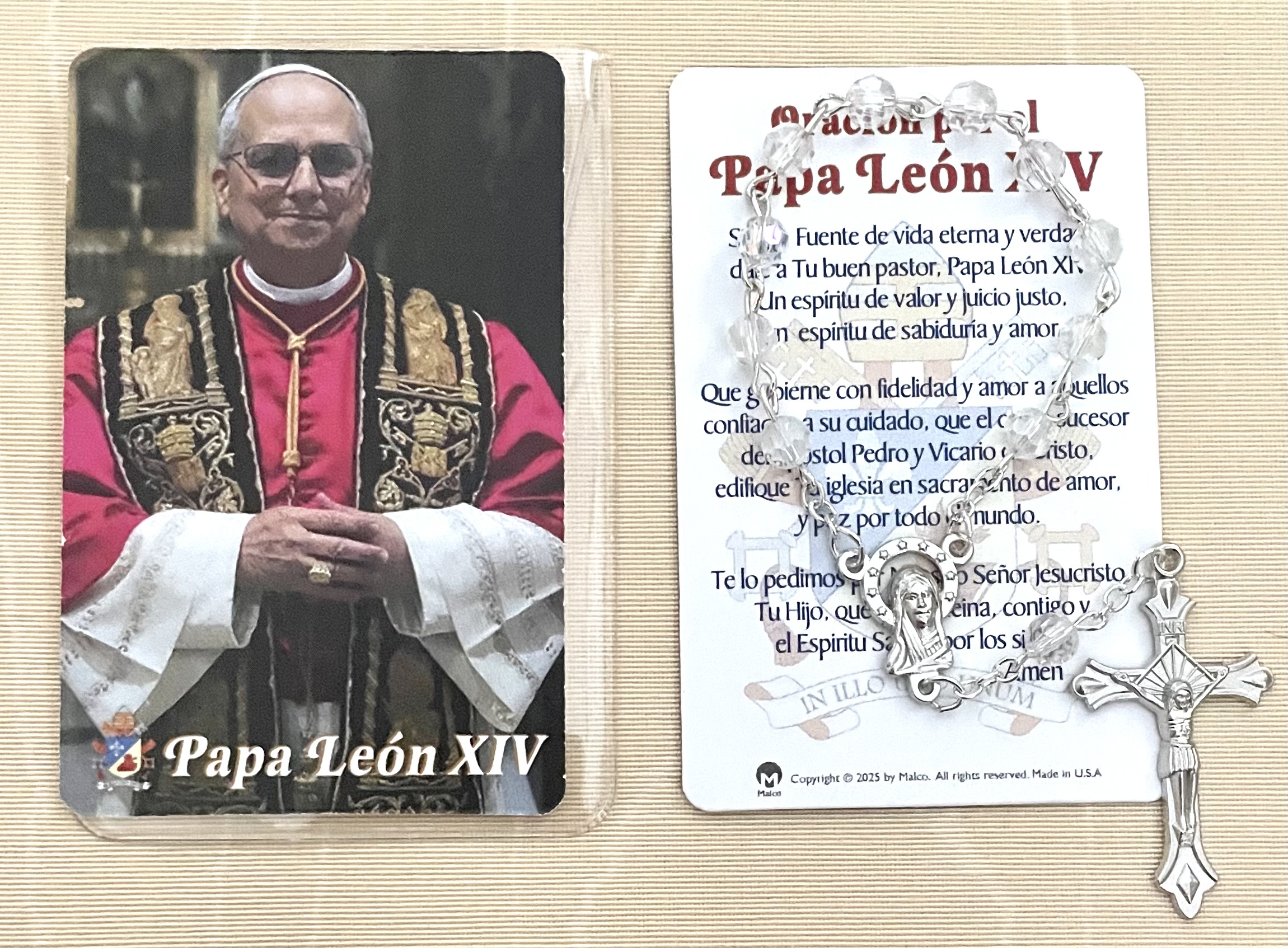 Leo XIV Women's One Decade Rosary with Spanish Prayer Card in Vinyl Pouch.