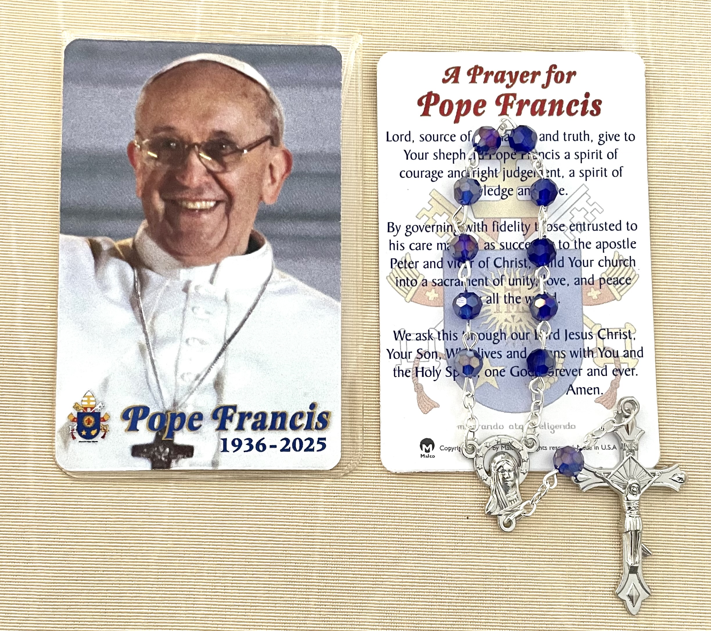 Pope Francis One Decade Rosary and Prayer Card in Vinyl Pouch