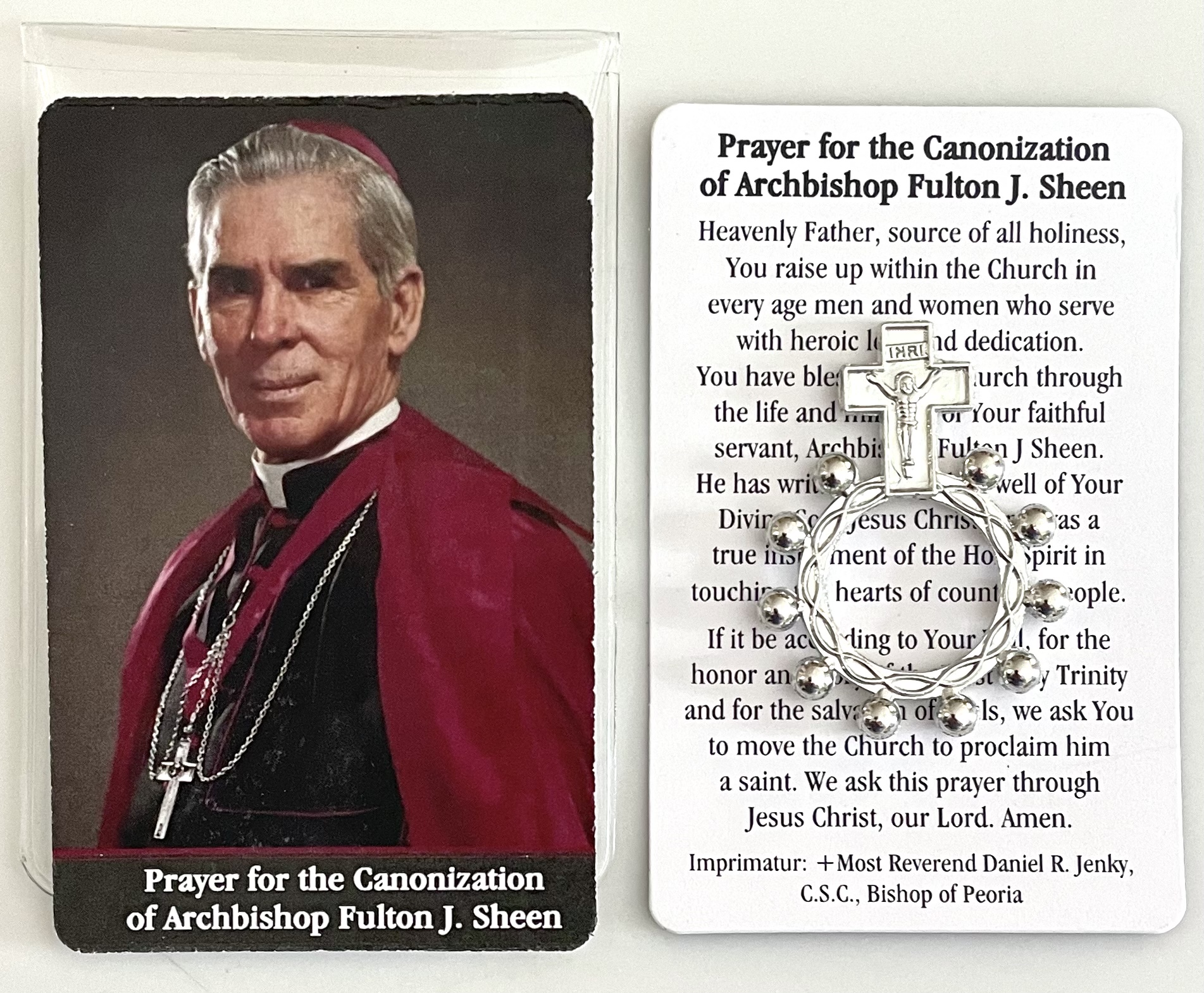 FULTON SHEEN CANONIZATION ROSARY RING WITH PRAYER CARD