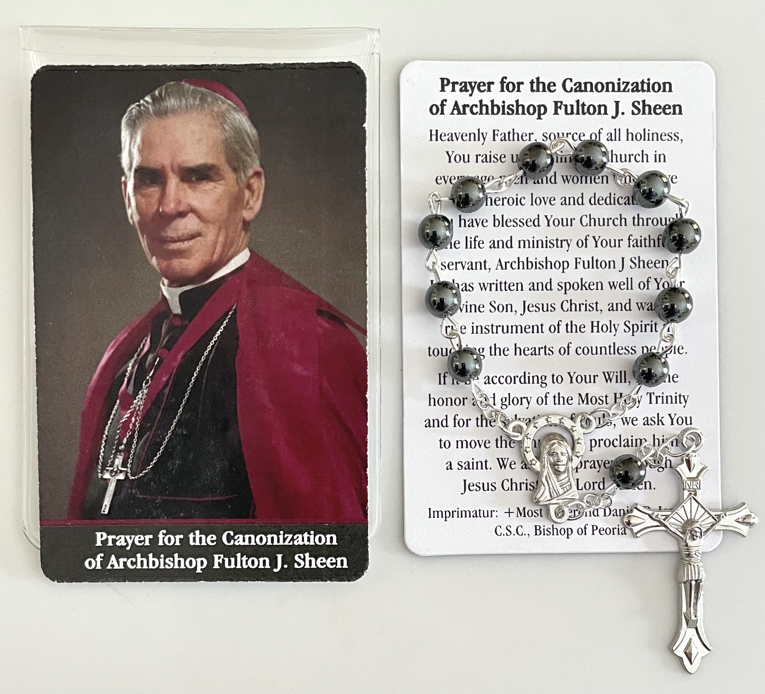 FULTON SHEEN CANONIZATION ONE DECADE MEN'S ROSARY WITH PRAYER CARD