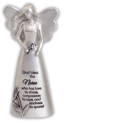 5in Bless This Nurse Silver Finish Angel Figurine Boxed