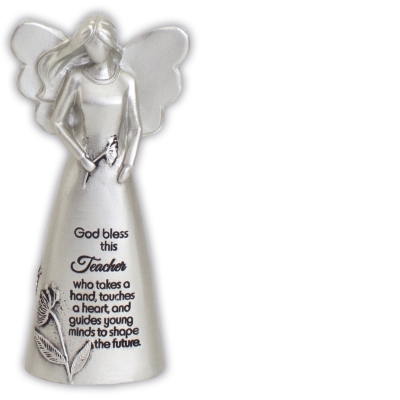 5in Silver Finish Bless This Teacher Angel Figurine Boxed