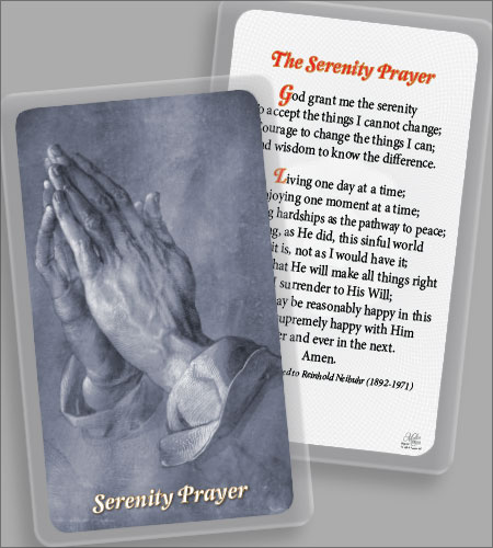 Laminated Holy Card: Praying Hands with Serenity Prayer