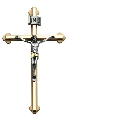 8in Crucifix with Christ Cross Two Tone Gift Boxed