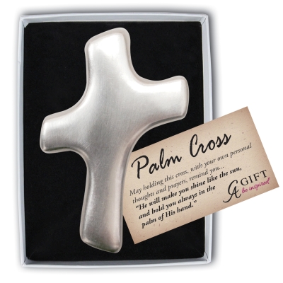 2.75in Silver Finish Blank Palm Cross Gift Boxed with Card