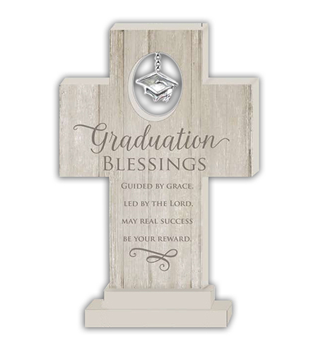 Graduation 6in Wood Standing Cross With Celtic Cross Charm