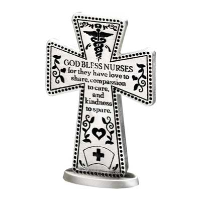 3in Nurse Standing Message Cross Silver Finish Gift Boxed