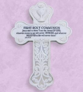 8in FIRST COMMUNION RESIN WALL CROSS WITH LIGHT